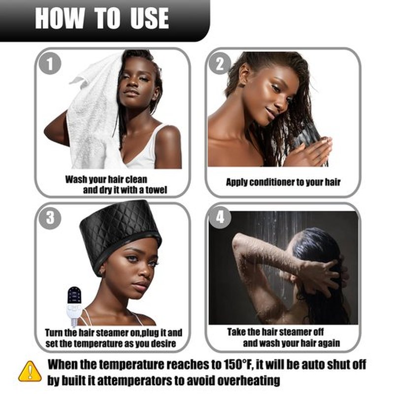 Heat Cap for Deep Conditioning, Thermal Steam Cap for Hair Treatment, Hair Steamer for Black Natural Hair, 10-Level Quick Heating Caps for Home Use.