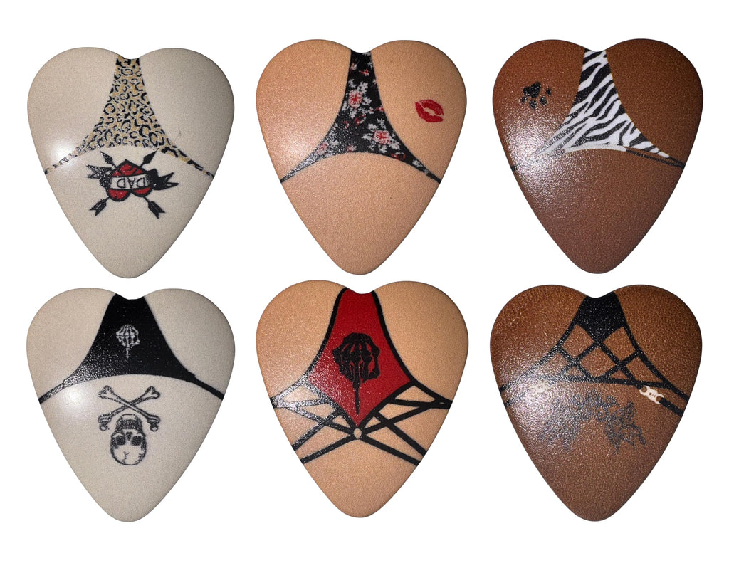 BOOTY PICKS Premium Celluloid BOOTY themed Guitar Picks, BOOTY PICKS Variety Pack with Novelty Designs, Light (.46mm), Medium (.71mm), Heavy (.96mm), (6 count)