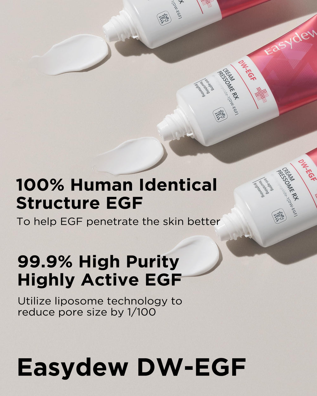 EASYDEW DW-EGF Peptide Pressome RX Cream - Korean Anti Aging Face Moisturizer for Firmness & Elasticity with EGF, Ceramide, Hyaluronic Acid - Soften & Reduce the Appearance of Wrinkles, 1.01oz. 3 Pack