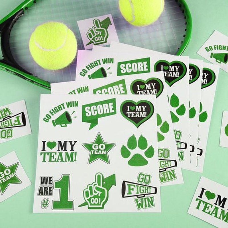 Colarr 180 Pcs Green and Black Team Spirit Temporary Tattoo 2", 1.5" Face Body Paw Go Team Cheer Tattoo Removable Glitter School Spirit Stickers for Classroom Cheerleading Football Sports Games