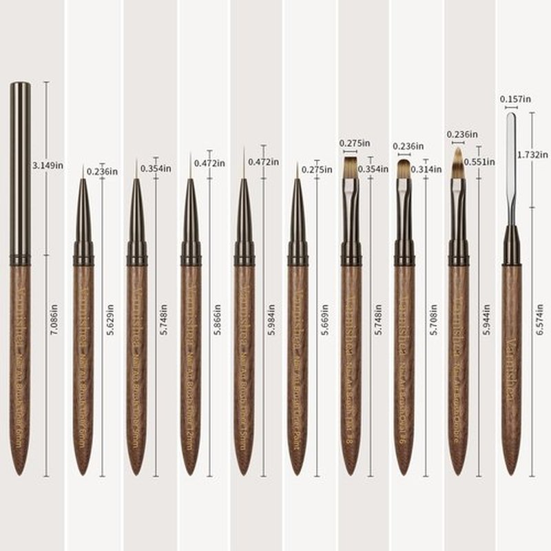 9Pcs Nail Art Brushes Sandalwood Handle Professional Gel Polish Art Nail 3D Art Nail Dotting Brush Pen for Manicure DIY Home SalonNails Detail Paint Brushes Miniature Paint Brushes Fine Detailing Set