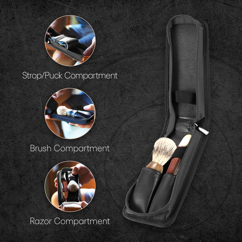 Naked Armor Cador Leather Razor Travel Case & Shaving Brush Holder, Brown