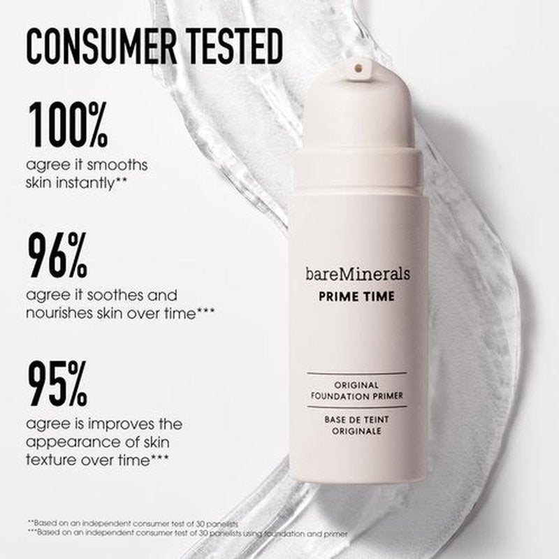 bareMinerals Prime Time Original Foundation Primer – 24HR Wear, Smooths Texture, Controls Shine, Extends Makeup Wear & Nourishes Skin, Non‑Comedogenic, Vegan, Cruelty-Free & Dermatologist-Tested