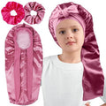 Long Kids Bonnets for Girls,Double Layer Satin Bonnet for Sleeping Kid,Bonnet for Girl Braids Long Hair Rose Gold