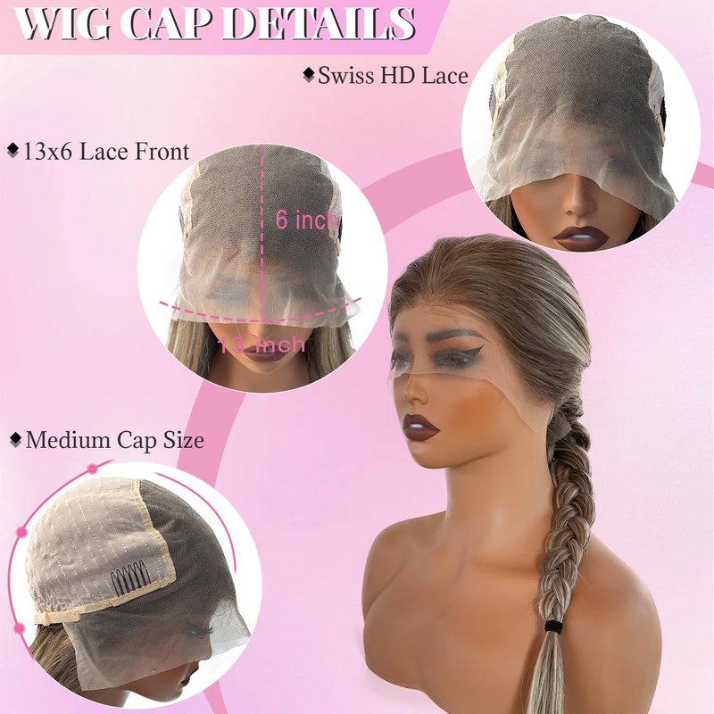 Valiilo 13x6 HD Lace Front Wig Human Hair Ombre Highlight Ash Blonde 180% Density Colored Straight Wig for Women Glueless Lace Frontal Wig Pre Plucked Dark Brown Roots Human Hair Wig 18 Inch