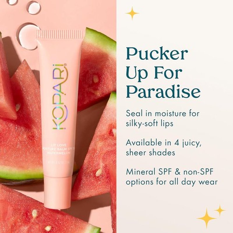 Kopari Lip Love Moisture Balm - Tinted Mineral Lip Sunscreen with SPF 30 & Ceramides | Watermelon, 0.35 oz