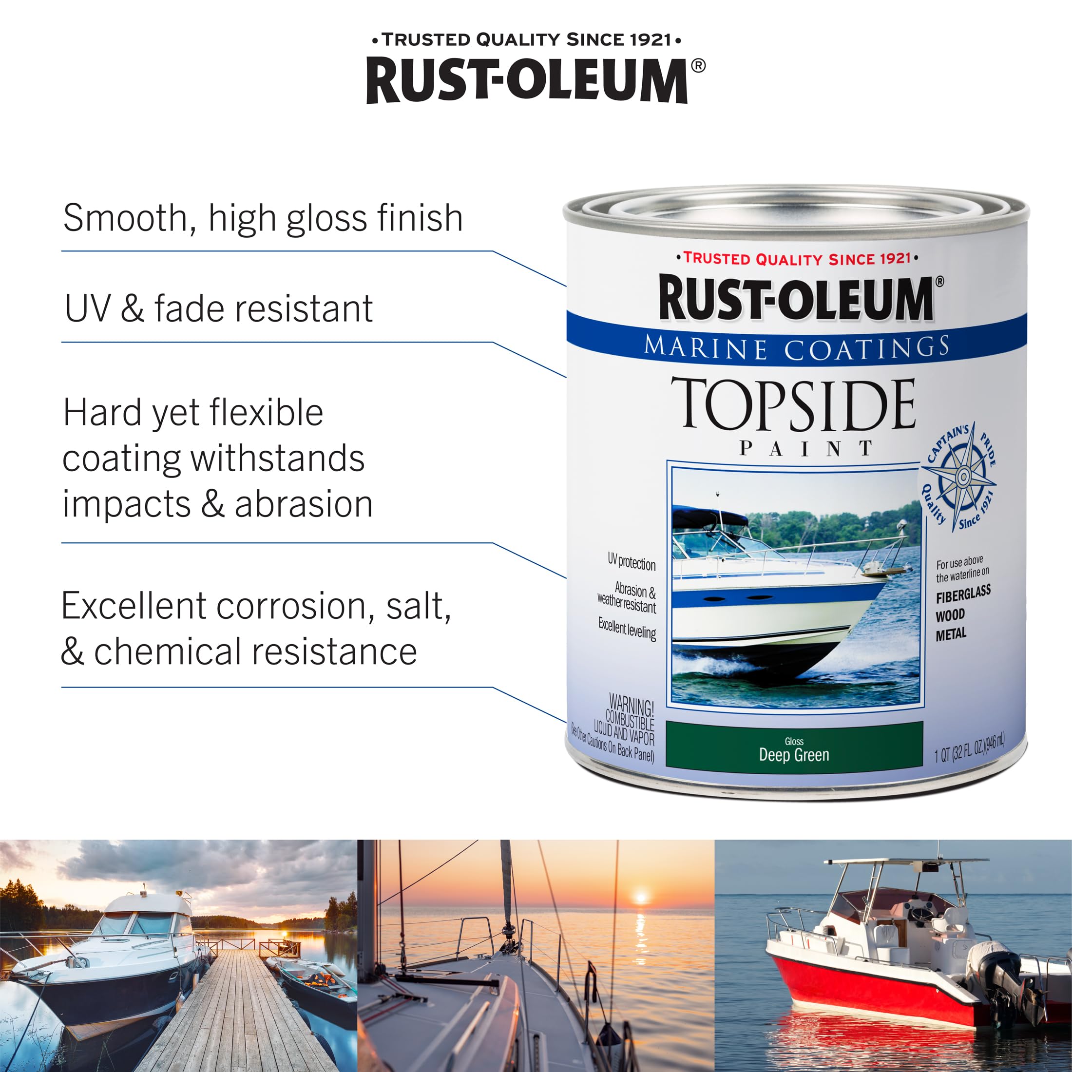 Rust-Oleum 207005-4PK Marine Coatings Topside Paint, Quart, Battleship Gray, 4 Pack