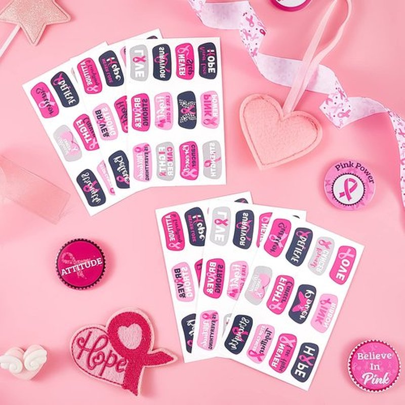 180 Pieces Breast Cancer Awareness Face Tattoos Pink Breast Cancer Stickers Pink Ribbon Temporary Tattoos for Women for Party Fundraising Accessories Decoration
