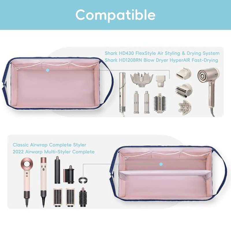 Lexeeco Dy son Air wrap Travel Case Hair Tools Travel Bag for Shark Flexstyle Carrying Case Portable Shark Hair Dryer Revlon Flat Curling Iron Organizer (Blue)