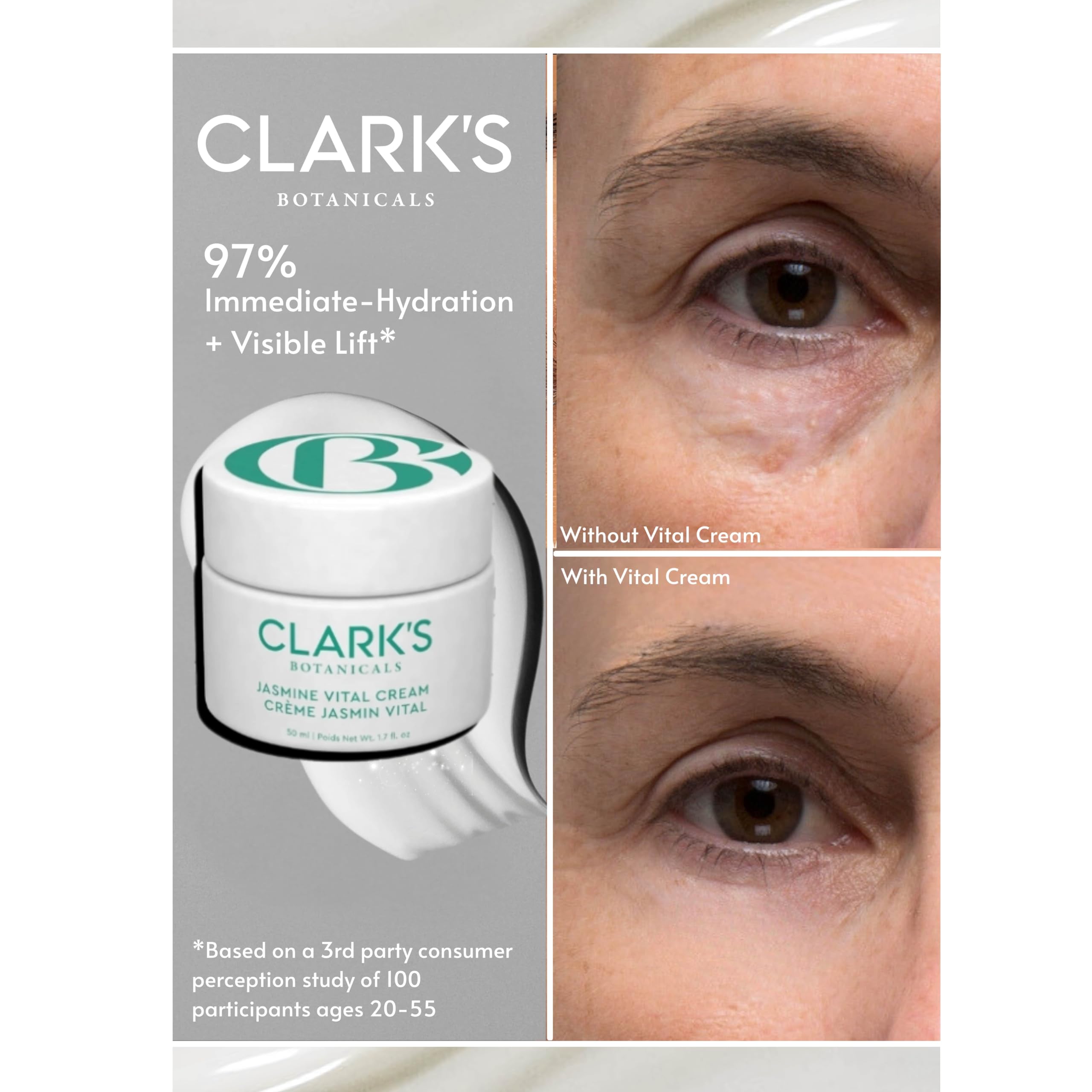 Clark's Botanicals Jasmine Vital Cream | Physician-Formulated Moisturizer | Sensitive Redness-Prone Skin | Jasmine Catalyst Complex | Niacinamide | Arnica | Hyaluronic Acid | Squalane | 1.7oz