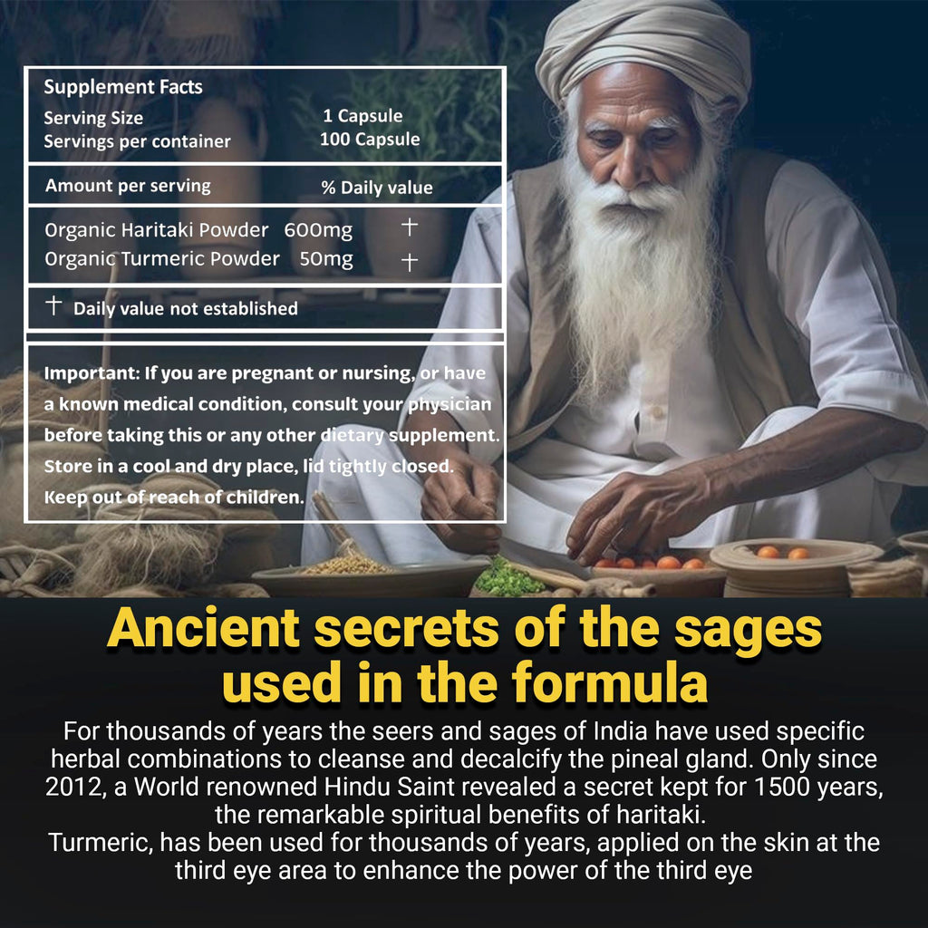 Kailash Herbals Pineal Gland Activation – Haritaki & Turmeric for Third Eye Awakening, Decalcification Support & Mental Clarity – King of Herbs – 5,000 Year Ayurvedic Formula – 100 Vegan Capsules
