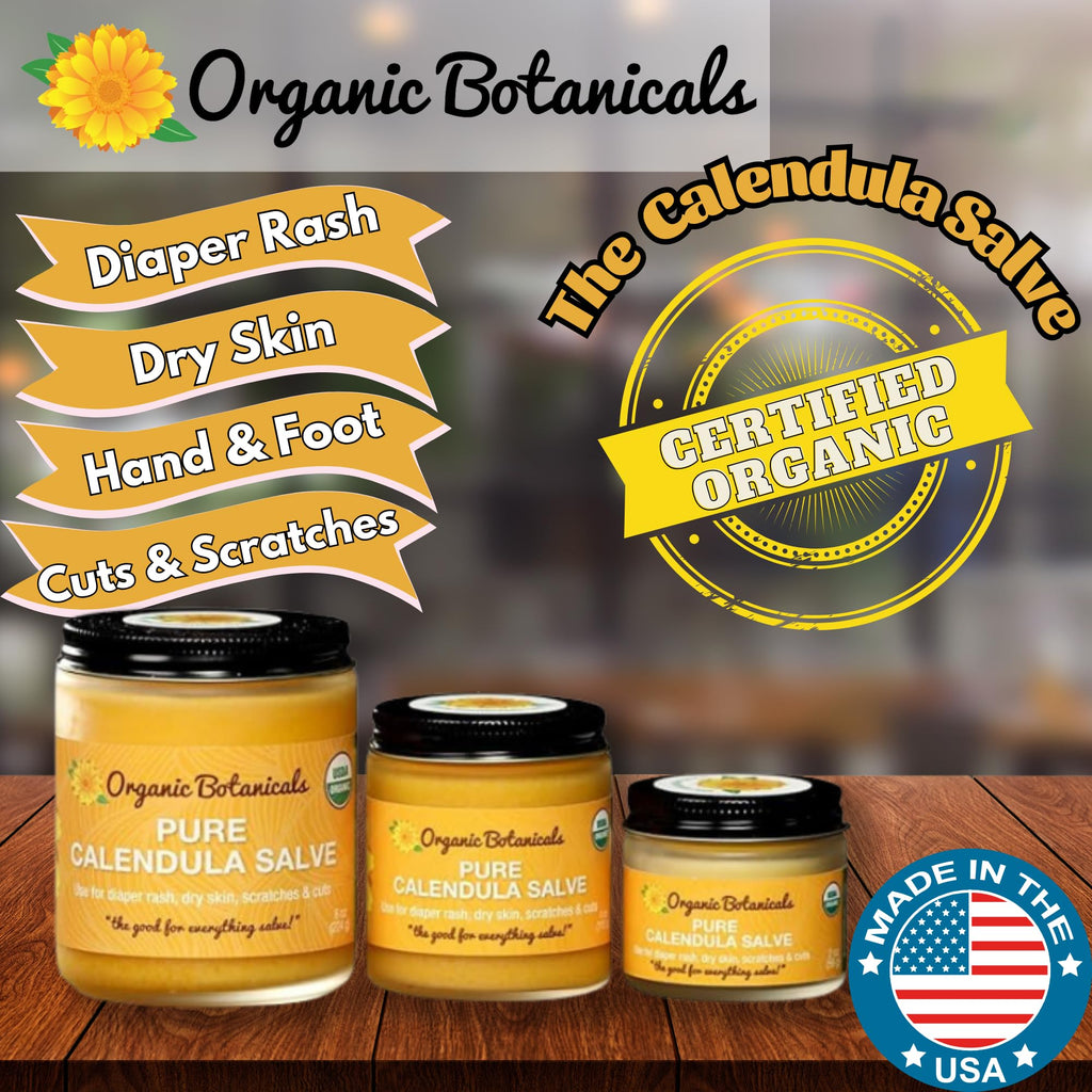 Organic Botanicals Pure Organic Calendula Salve Healing Balm - Calendula Cream Healing Hand Salve Ointment from Local Organic Calendula Flowers, Calendula Gel Eczema Ointment, Certified Organic 4 Oz
