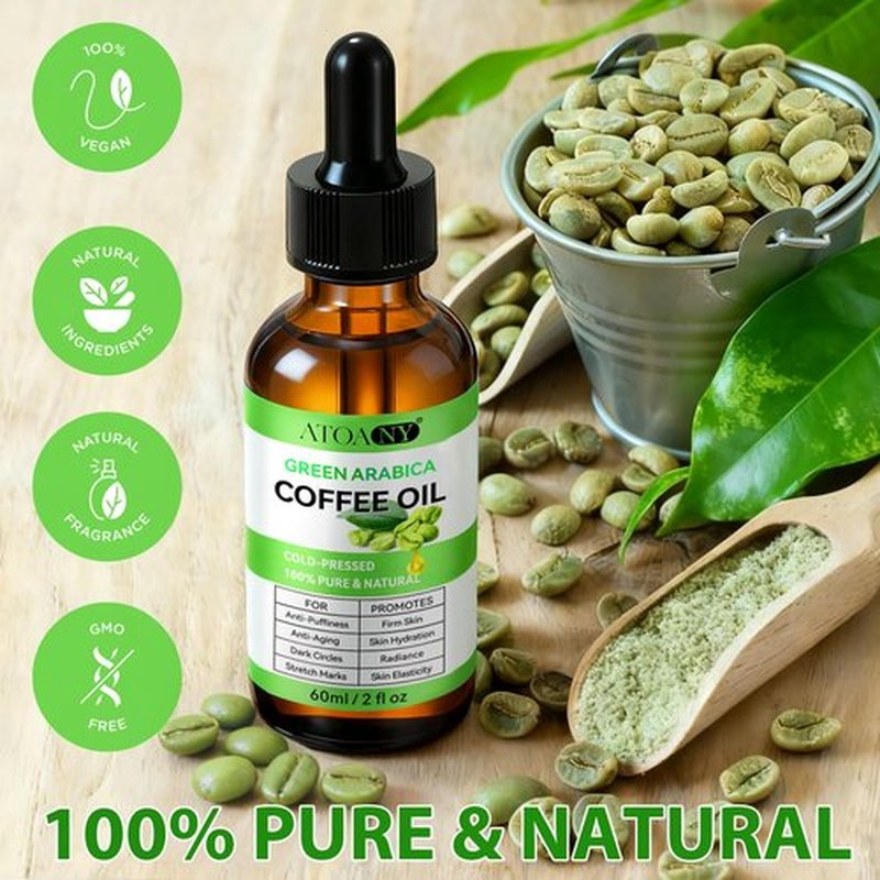 Moulis Green Coffee Bean Oil, Organic Green Coffee Oil for Cellulite, Skin, Face, Body & Hair - Reduces Puffiness, Dark Circles, Stretch Marks, Skin Tightening, Cold-Pressed (2 Fl Oz (Pack of 1))