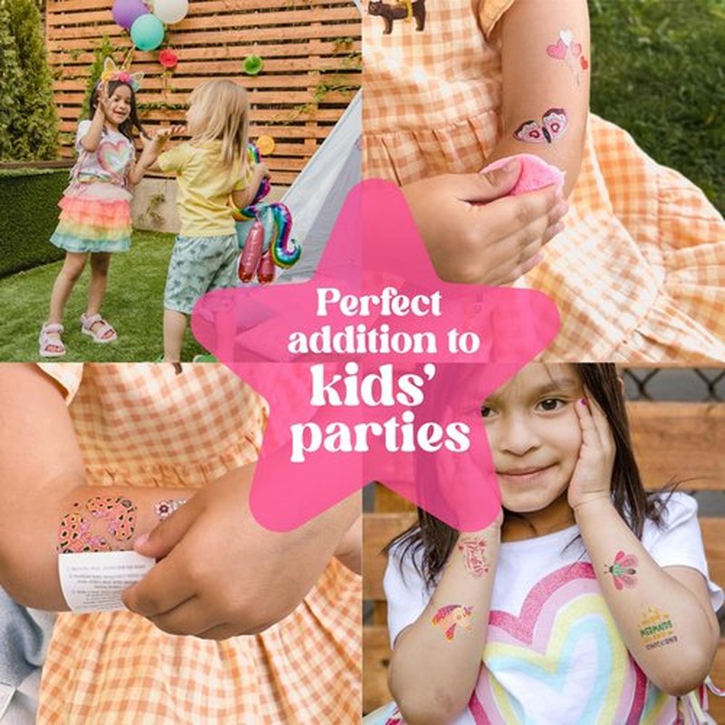 Glitter Unicorn Temporary Tattoos for Girls – 50 Pre-Cut Sheets + Water Sponge | Easy to Apply & Remove | Non-Toxic, Waterproof, Skin-Safe | Party Favors, Birthday Gifts