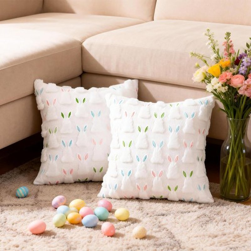 ALFEVA Bunny Pillow Covers | Set of 2 Cute Plush 18" x 18" Easter Decor for Sofa & Living Room