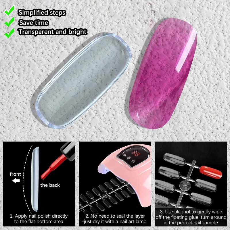 Vnjaoi 360PCS Flat Square Nail Tips for Nail Color Display Book, Color Display Chart Nail Display Card for Colorful Nail Polish DIY Training Practicing Displaying (Transparent)