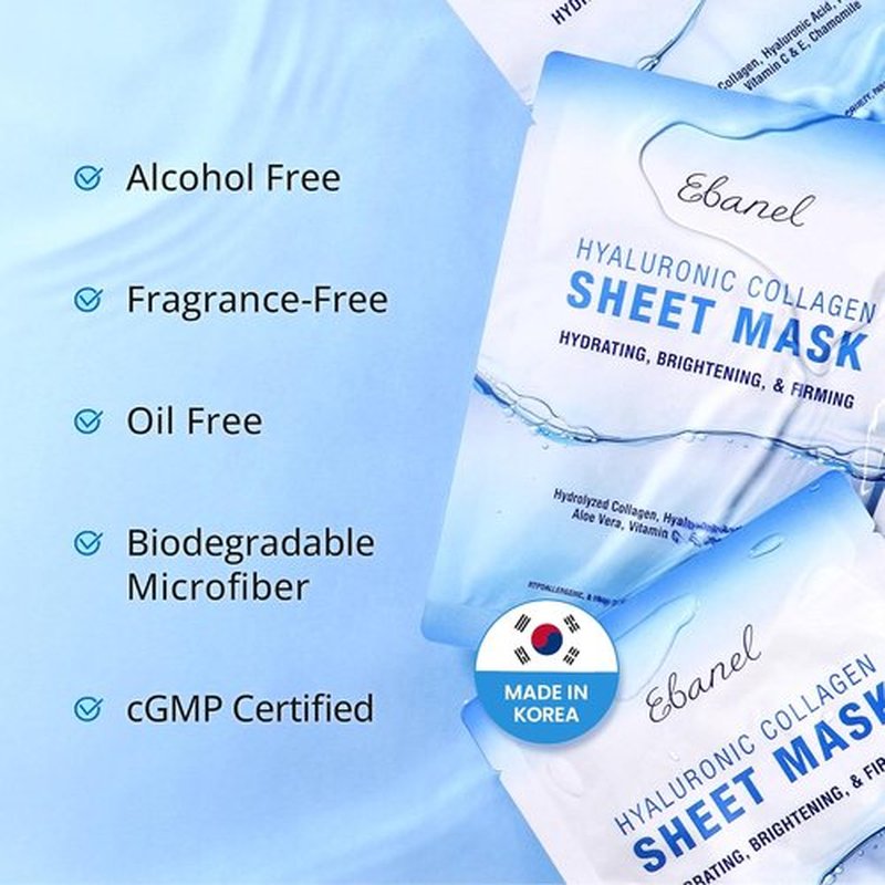 Ebanel Collagen Face Masks - 10 Pack with Hyaluronic Acid & Vitamin C for Instant Brightening & Hydration