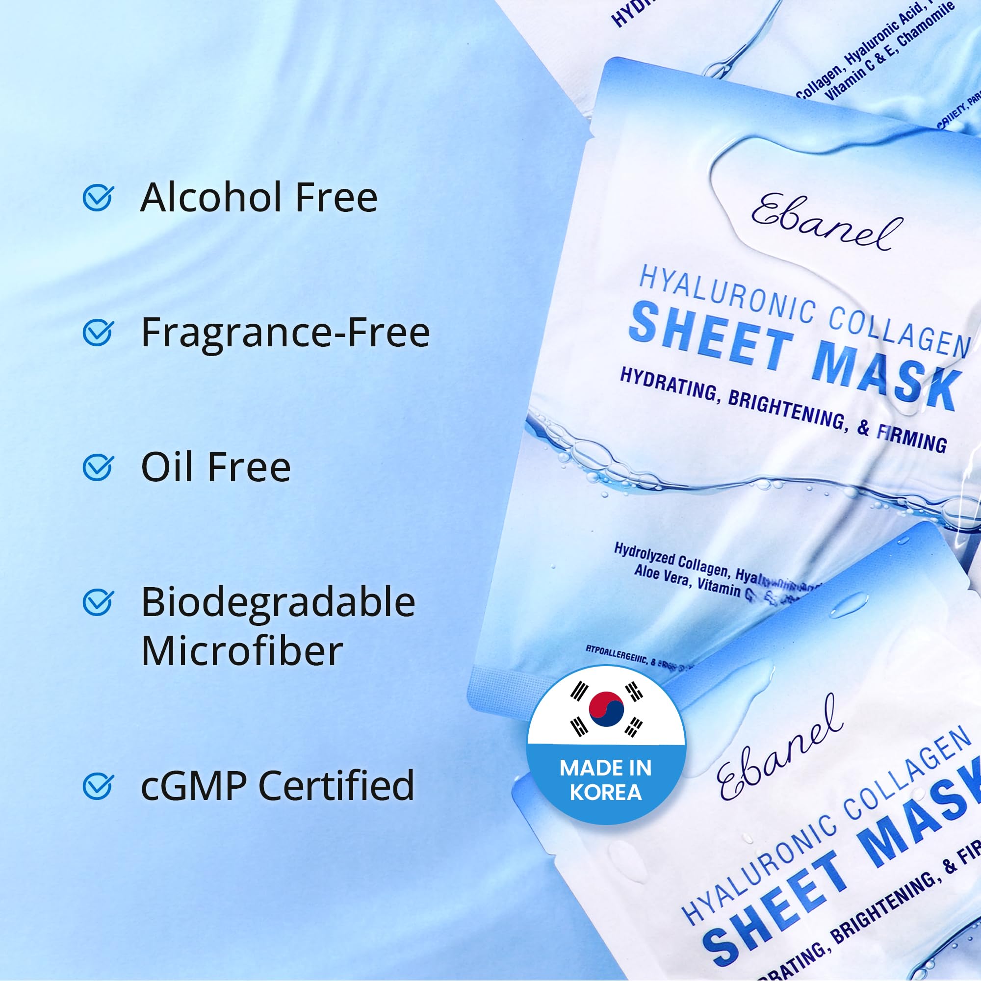 Ebanel 40 Pack Collagen Face Mask with Hyaluronic Acid, Vitamin C, Peptide, Aloe, Instant Brightening Hydrating Face Masks Skincare Korean Sheet Mask, Skin Firming, Lifting Anti Aging Facial Masks