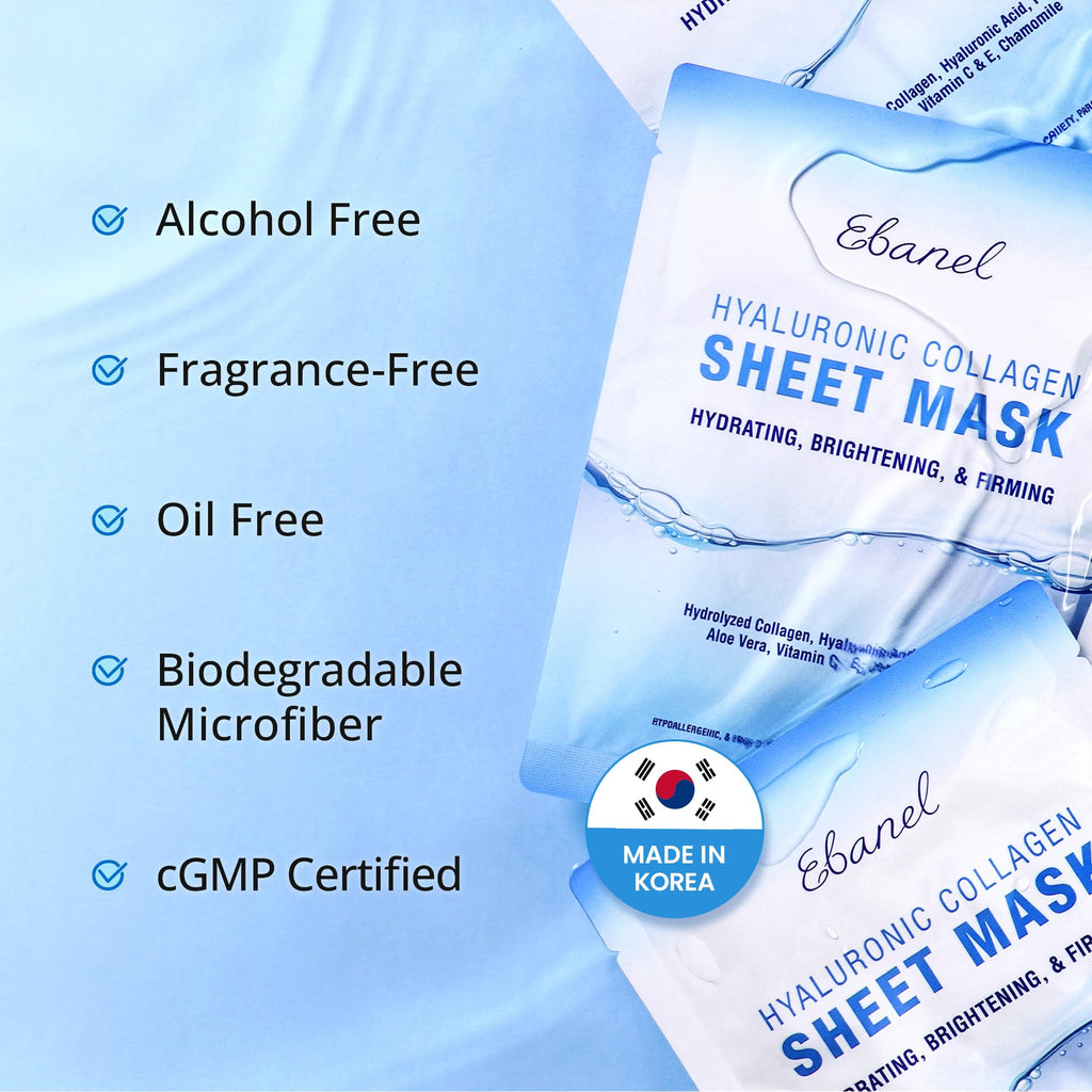 Ebanel 20 Pack Collagen Face Mask with Hyaluronic Acid, Vitamin C, Peptide, Aloe, Instant Brightening Hydrating Face Masks Skincare Korean Sheet Mask, Skin Firming, Lifting Anti Aging Facial Masks