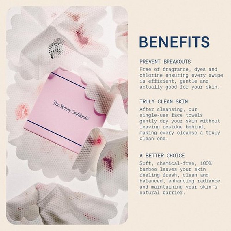 Skinny Confidential Disposable Face Towels - Silky Soft & Highly Absorbent 50 Count - Premium Bamboo Rayon for Sensitive Skin