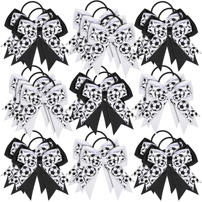 WILLBOND 20 Pcs Soccer Hair Bows Elastic Soccer Ball Hair Tie Accessories Sports Band for Women Player Football Party (White and Black)