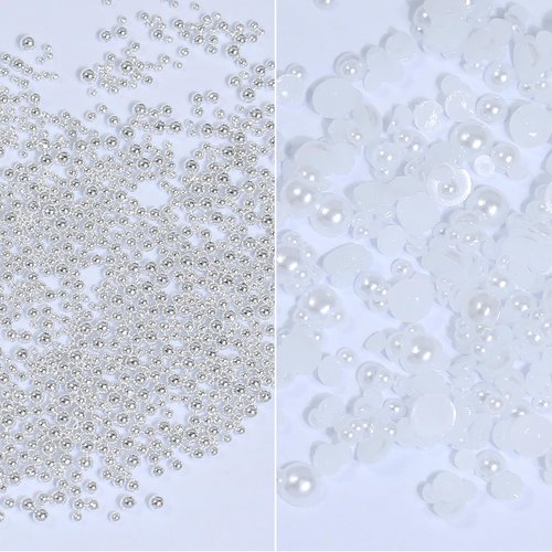 HNUIX Nail Rhinestones - 3D Multiple Shape Size Gems, Champagne Gold, Manicure beads, Pearls, Flatback Crystals Rhinestones, with Kit, for Nail Art Decor