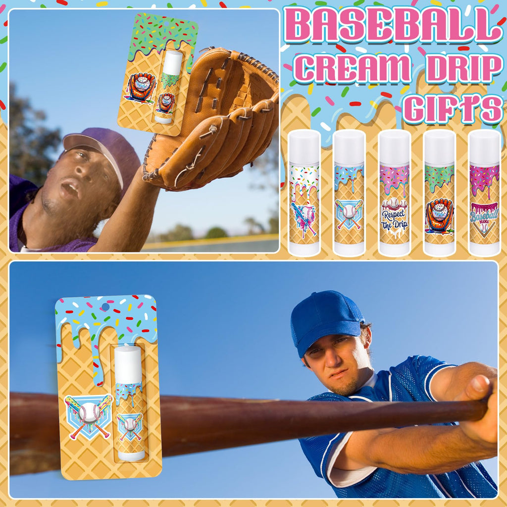 Loopeer 45 Pcs Ice Cream Baseball Drip Party Favor Gifts Bulk Baseball Drip Lip Balms Goodie Bags Favors Sports Team Gifts Birthday Party Decoration Inspirational Accessories for Teen Adult(Classic)
