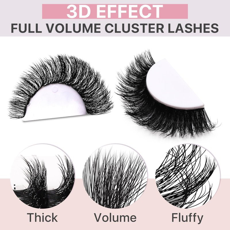 Vznffur Fluffy Lash Extension Kit 280Pcs Thick Eyelash Extension Kit 80D 100D Mix 10-18mm Volume Cluster Lashes with Bond and Seal Tweezers Cluster Remover