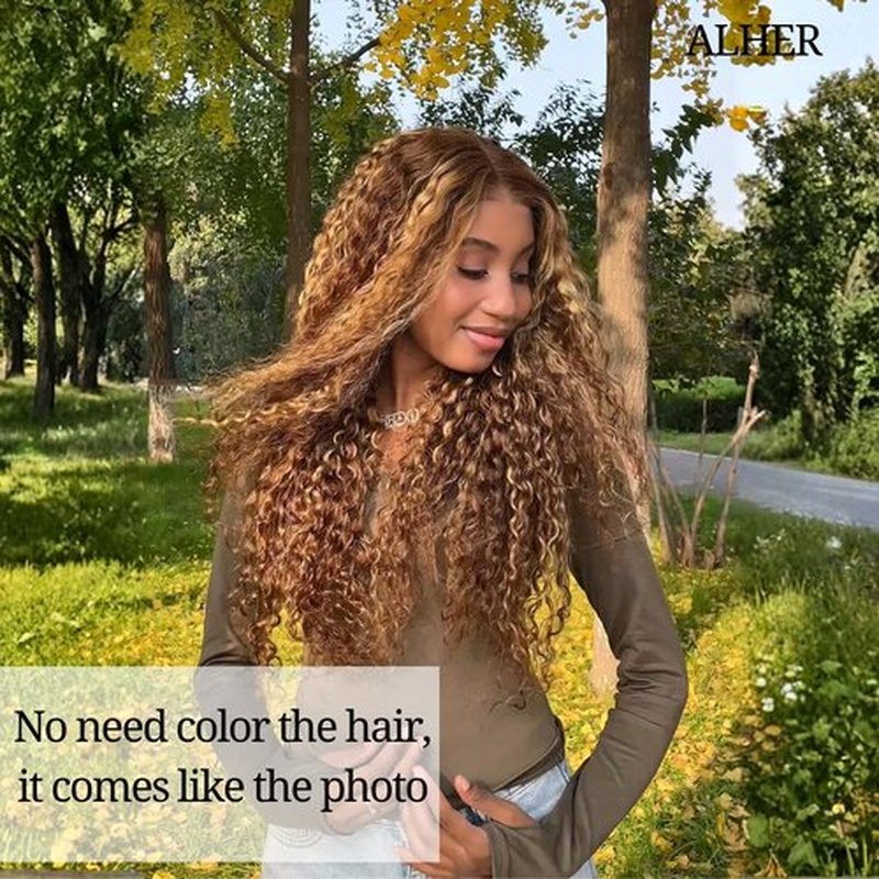 ALHER Honey Blonde Highlight Water Wave Bundles 22 Inch P4/27 Ombre Single Bundles Wet and Wavy Bundles Human Hair Highlight Brown Color 12A 100% Brazilian Virgin Remy Hair for Black Women