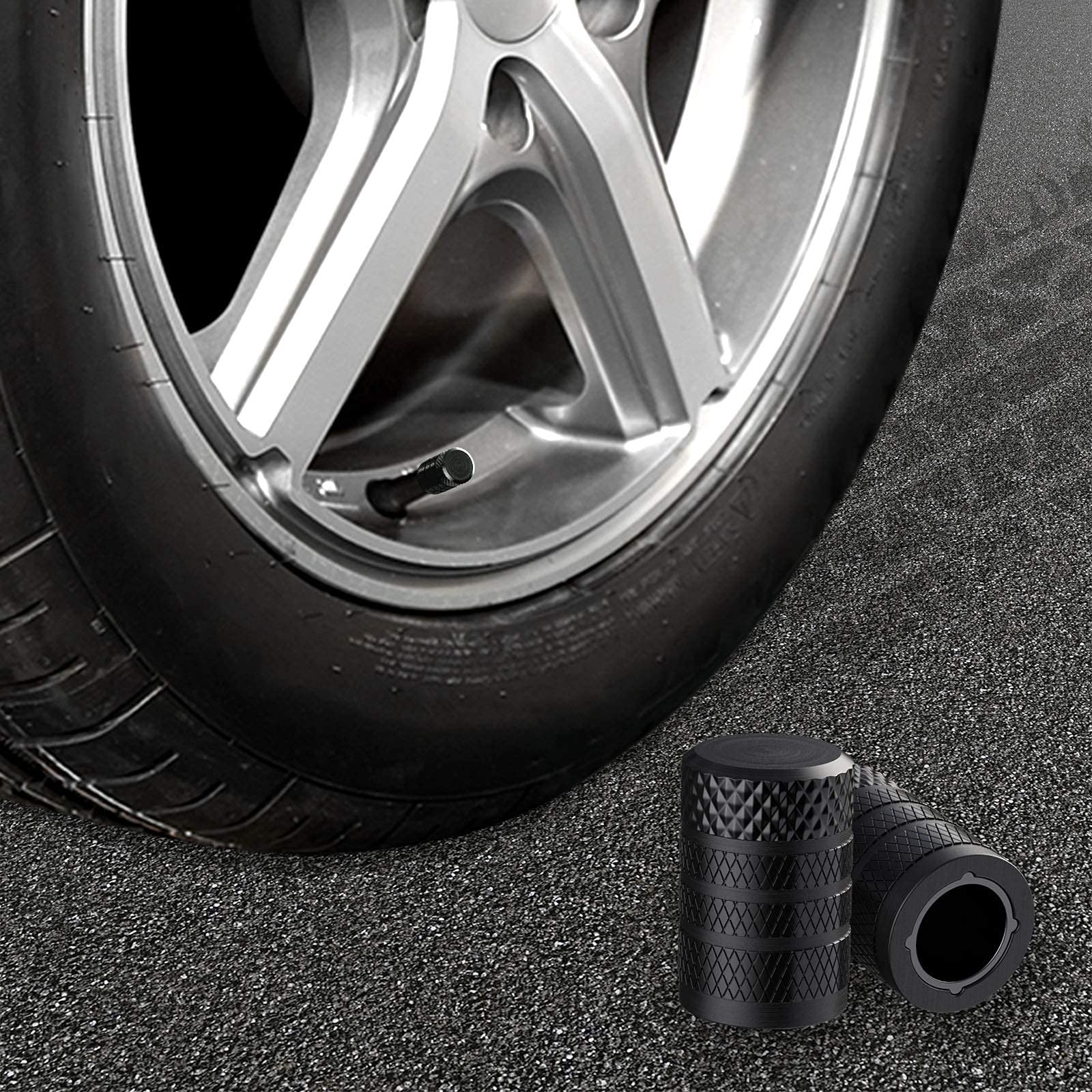 CKAuto Tire Valve Stem Caps, Aluminum Black, 4 pcs/Pack