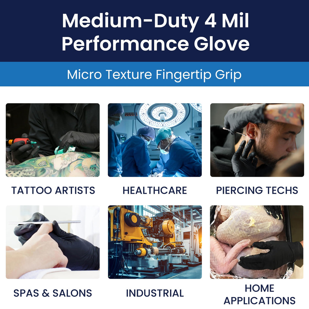 Adenna Night Angel Disposable Nitrile Gloves – 4 Mil, Powder Free Rubber Glove for Tattoo & Medical Use, Latex-Free, Tactile Sensitivity with Textured Grip, Case of 1000, Large, Black