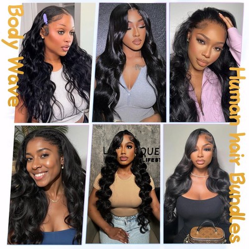 Bundles with Closure Human Hair 3 Bundles with Closure（16 18 20+14） Body Wave Bundles with 5x5 Lace Closure Free Part Natural Black Color