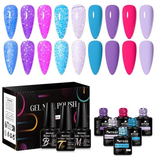 MTSSII Nude Gel Nail Polish Set 9+3 Glitter Gel Polish Kit Fluorescent Snowflake Gel Nail Polish Kit Pink Blue Purple Soak off UV LED Manicure Gifts for Girls