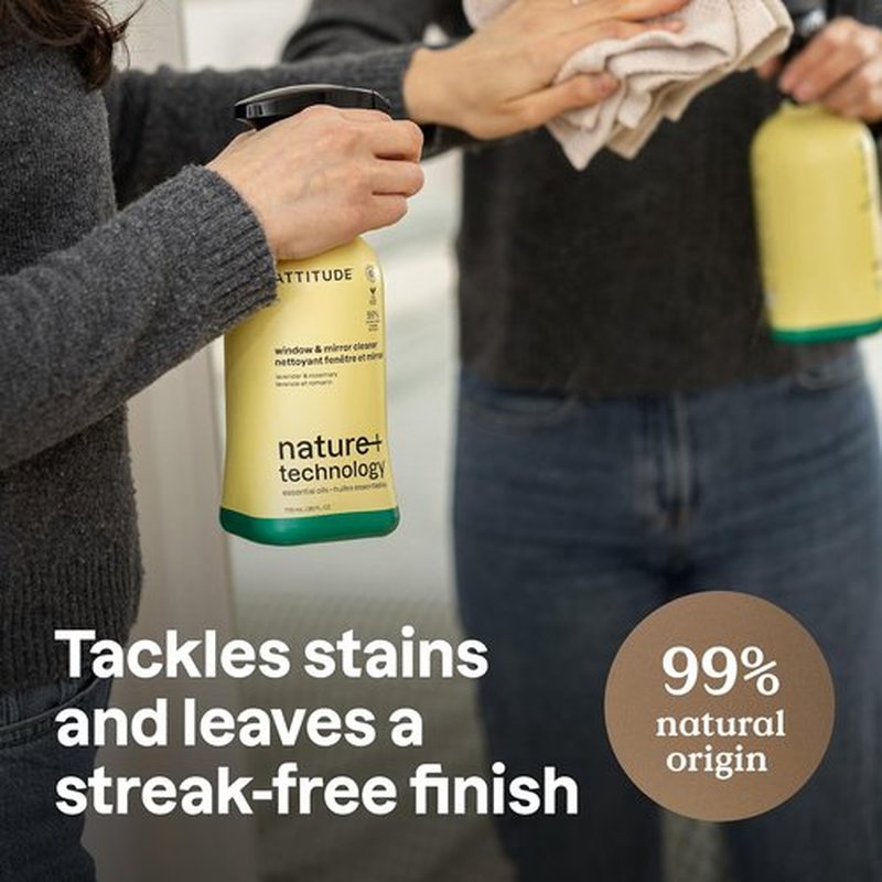 ATTITUDE Window & Mirror Cleaner Spray - Plant-Based, Streak-Free Formula with Lavender & Rosemary, 26 Fl Oz