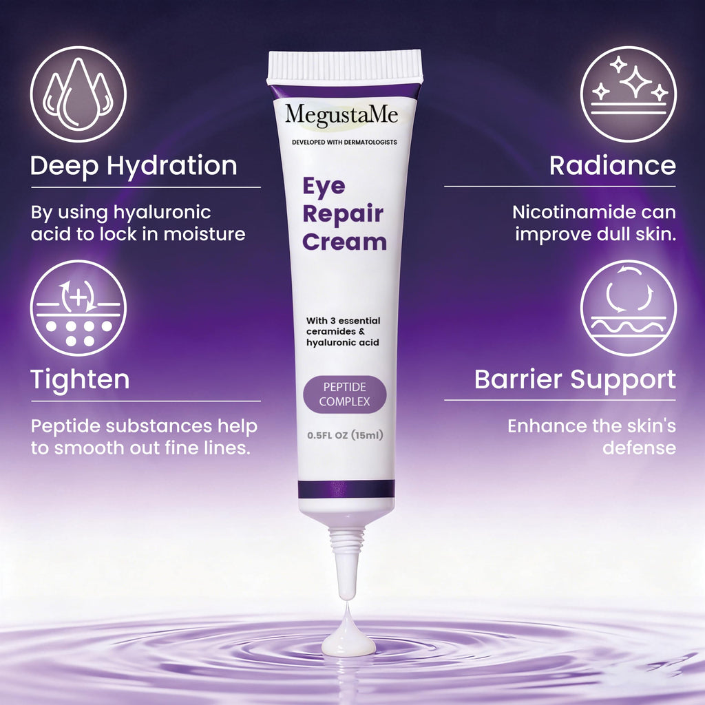 MegustaMe Eye Repair Cream 15ml - Peptide Complex Eye Cream with 3 Essential Ceramides, Niacinamide & Hyaluronic Acid, Dermatologist Developed Anti-Aging Eye Treatment for Fine Lines, Dark Circles.