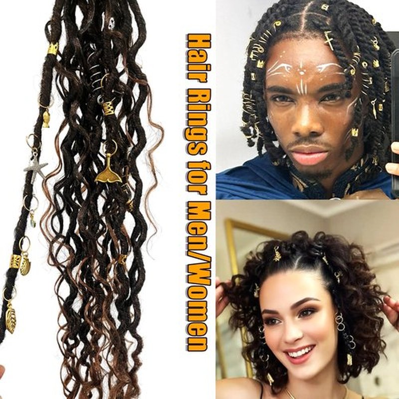 Coriario 292 Pcs Gold Silver Hair Jewelry for Braids Hair Charms Accessories Loc Jewelry Rings Cuffs Pendants Decorations for Women Men Braids Locs Dread