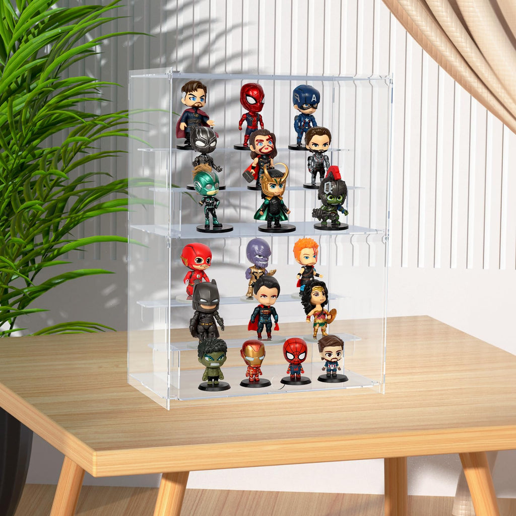 Nynelly 2 Tier Acrylic Display Case for Collectibles, Clear Display Boxes with Shelves and Door, Assemble Countertop Minifigure Showcase for Action Figures,Funko Pop, Toys,12“Lx6.9 Wx16.7 H