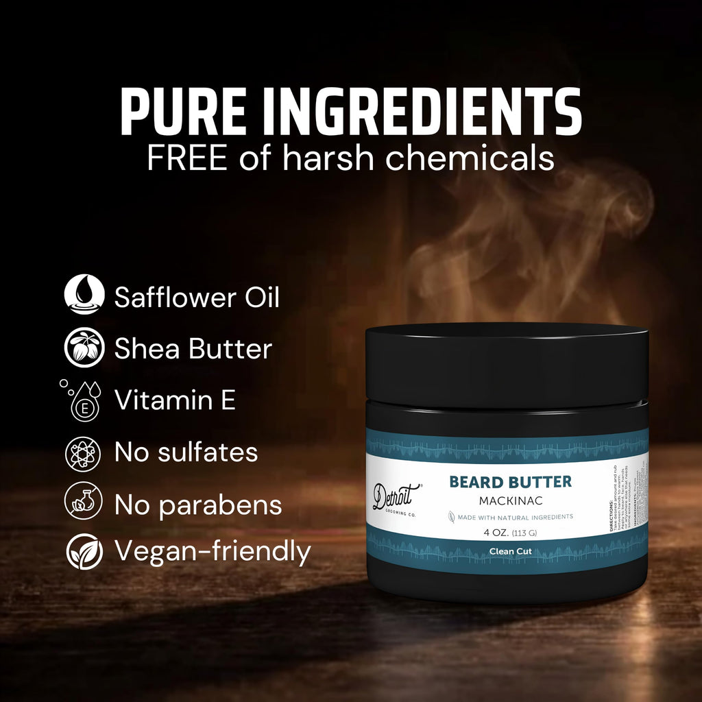 Detroit Grooming Co. Beard Butter for Men - Premium Leave-In Conditioner & Softener with Safflower Oil & Shea Butter - Hydrating Beard Moisturizer for Growth & Thickness - Mackinac, 4oz