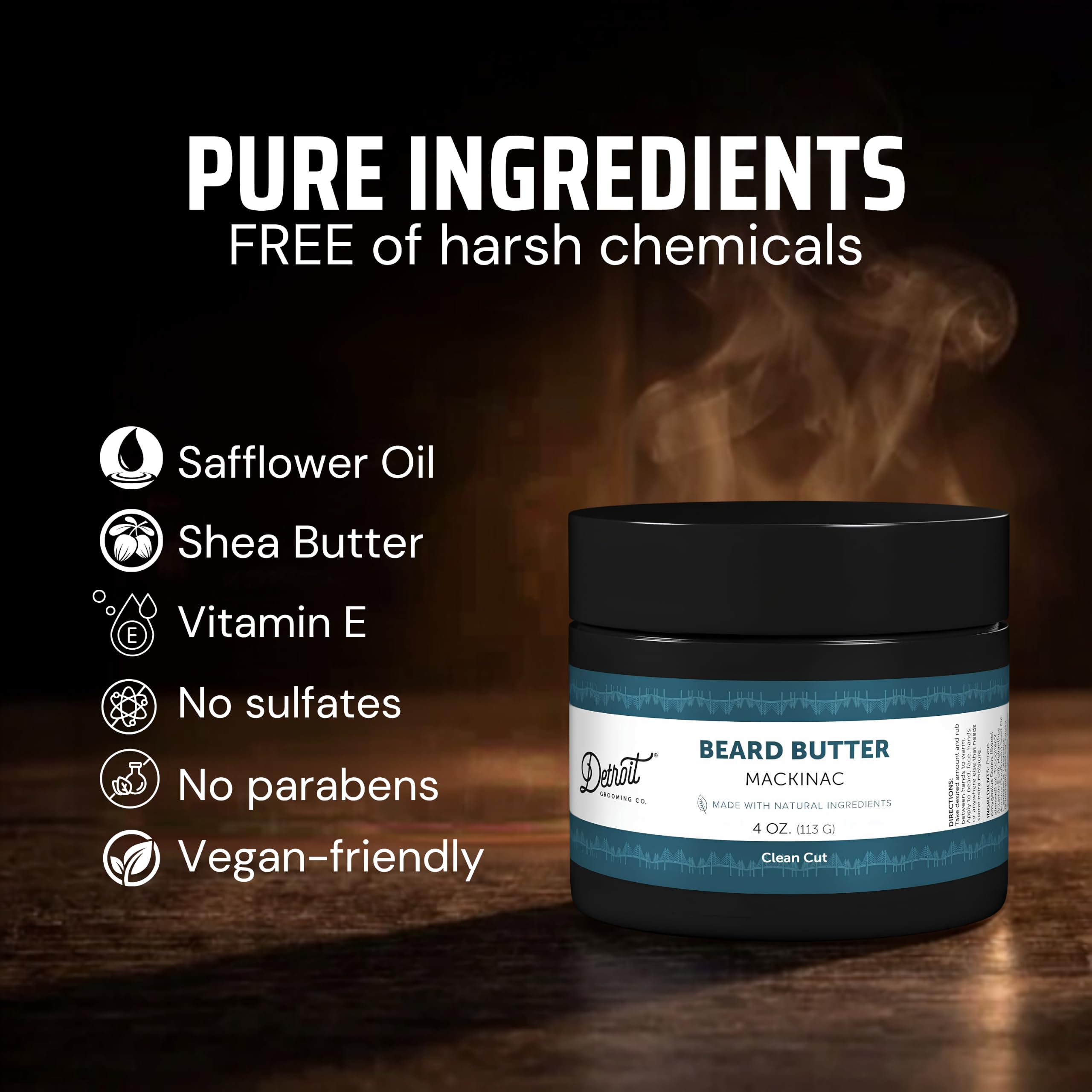Detroit Grooming Co. Beard Butter for Men - Premium Leave-In Conditioner & Softener with Safflower Oil & Shea Butter - Hydrating Beard Moisturizer for Growth & Thickness - Mackinac, 4oz