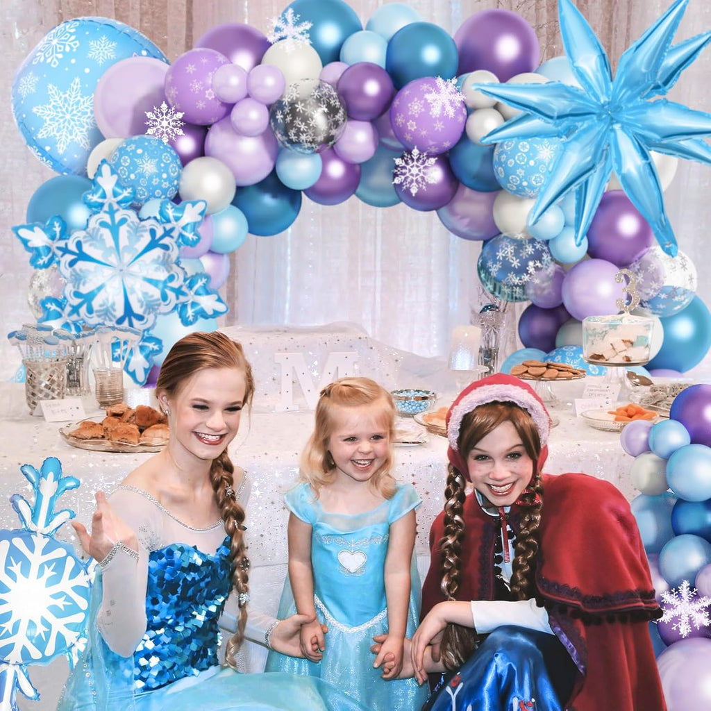 Amandir 162PCS Snow Birthday Party Supplies - Snow Balloon Garland & Fringe Curtain | Blue & Purple Winter Wonderland Decor