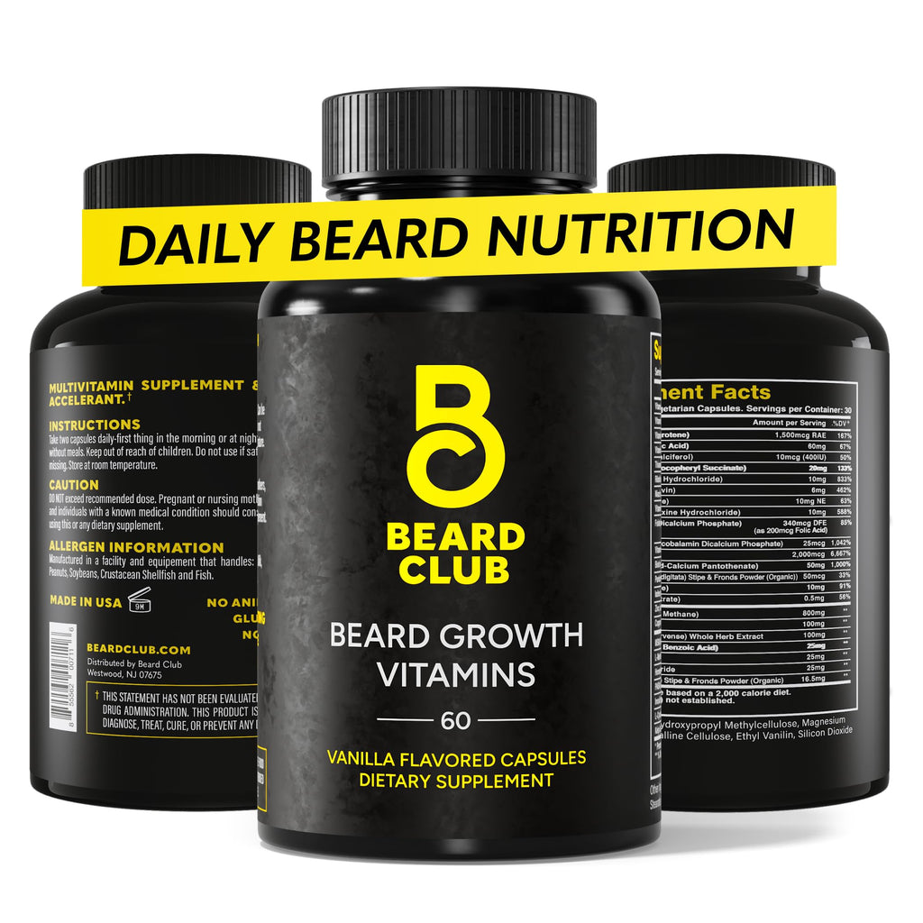The Beard Club - Biotin Beard Growth Vitamins - Support A Thicker Fuller Beard, Fill in Patches - Minerals & Multi-Vitamins Help Support and Stimulate Healthier Facial Hair Growth