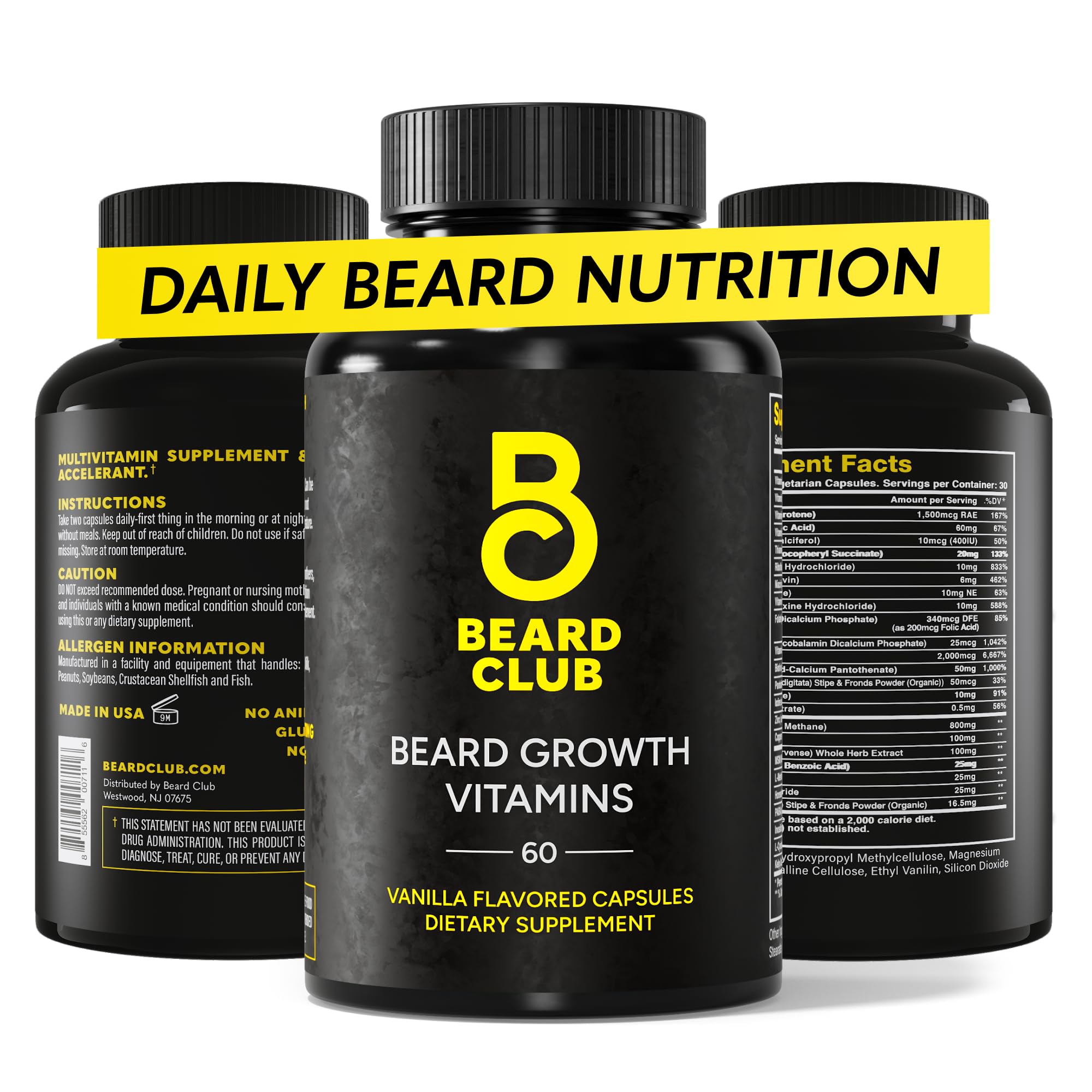 The Beard Club - Biotin Beard Growth Vitamins - Support A Thicker Fuller Beard, Fill in Patches - Minerals & Multi-Vitamins Help Support and Stimulate Healthier Facial Hair Growth