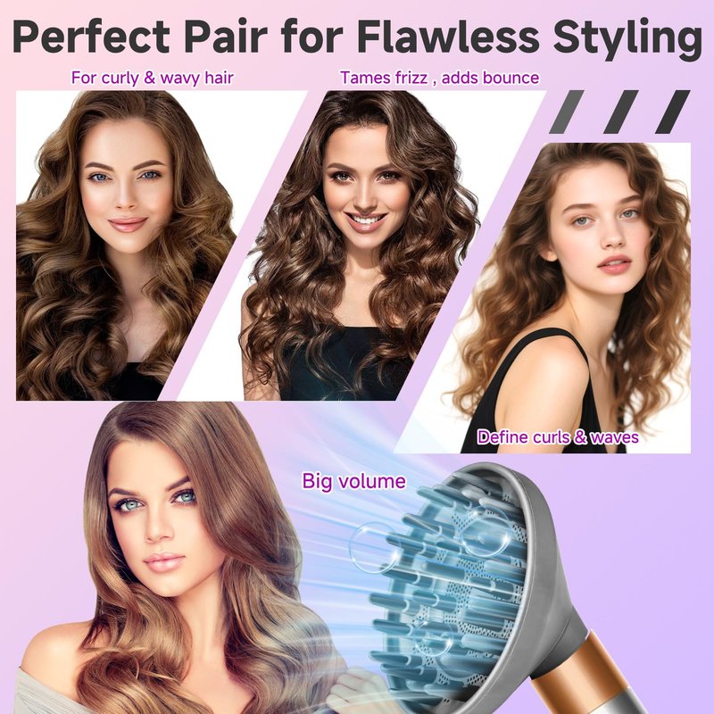 Upgraded Large Diffuser Attachment for Dy-son Airwrap Styler HS01, HS05, HS08, Converts to Hair Dryer, Fast Drying Wave & Curly & Thick, Heat Resistant Nylon Fiber Nozzle Attachments