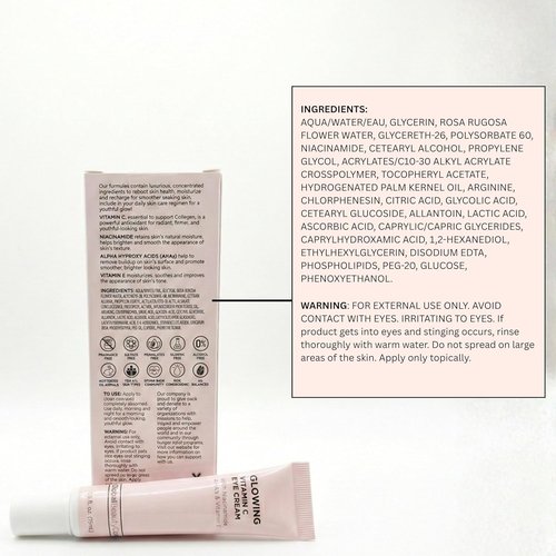 Global Beauty Care Glowing Vitamin C Eye Cream - Radiant Under Eye Treatment with Niacinamide & AHA, 0.5 fl oz
