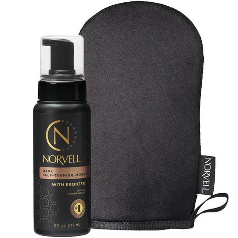 Norvell Sunless Dark Self Tanner Mousse with Mitt, 8 Fl Oz + Streak Free Tanning Applicator Mitt - Instant Natural Looking Bronzing Glow