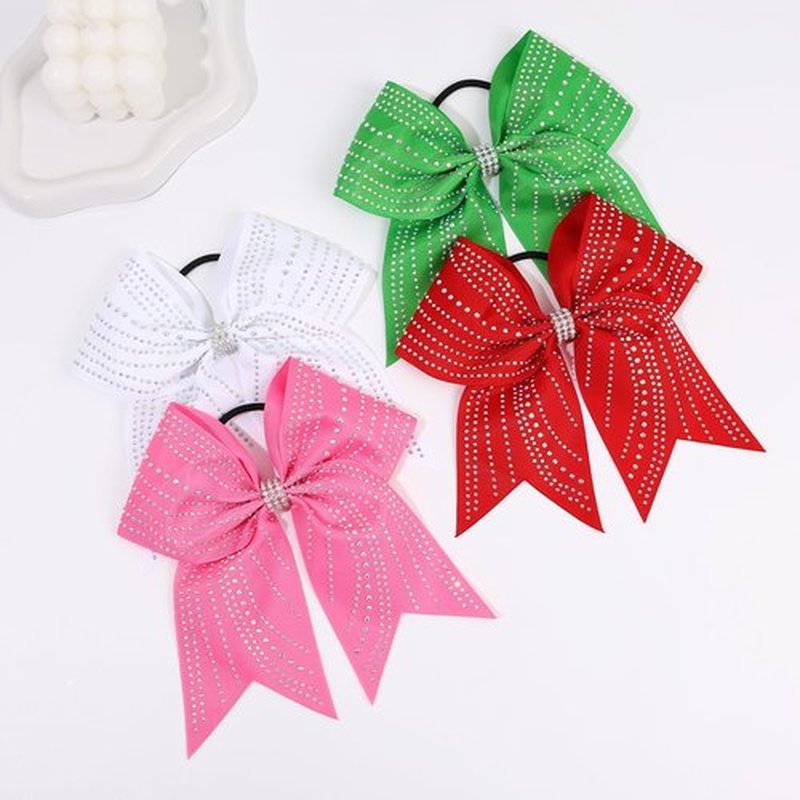 CN 10PCS 7.5" Rhinestones Large Glitter Cheer Hair Bows for Cheerleading, Red Jumbo Cheer Bow with Ponytail Holder for Teen Girls Softball Cheerleader College Sports Competition