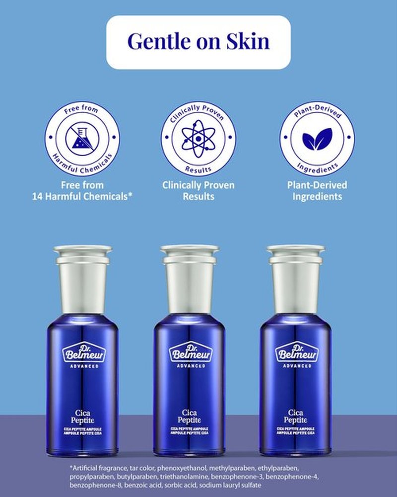 Dr. Belmeur Advanced Cica Ampoule (1.7fl oz) - Soothing, Hydrating Serum for Sensitive Skin. Korean Skin Care. Centella Asiatica, Peptide Complex.