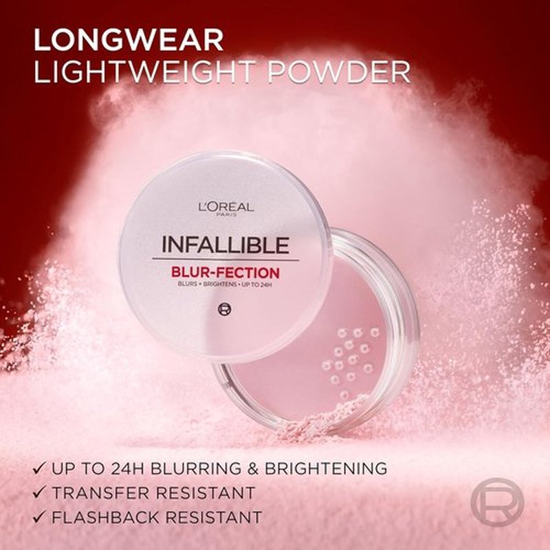 L'Oreal Paris Infallible Blur-Fection Loose Setting Powder - 24HR Blurring Face Powder, Translucent Light