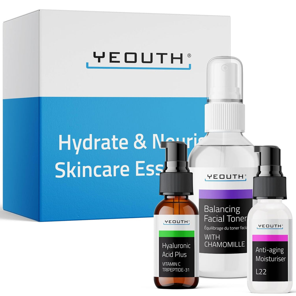 YEOUTH Valentine's Day Skin Care Set - Hydrating Hyaluronic Acid Serum & Vitamin C Toner | 3-Piece Facial Gift Set