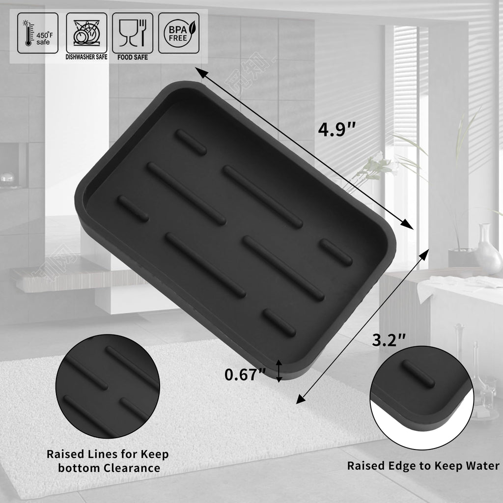 MicoYang Silicone Kitchen Sink Organizer Tray for Multiple Usage,Easy Clean Sponges Holder for Kitchen Bathroom Counter or Sink,Dish Soap Dispenser,Scrubber,Bottle,Cup Black 4.9”x 3.2”